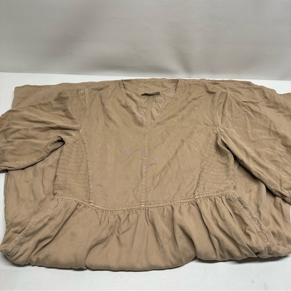 Everlane the tencel puff sleeve Elegant Tan Midi Dress size L - Picture 10 of 12